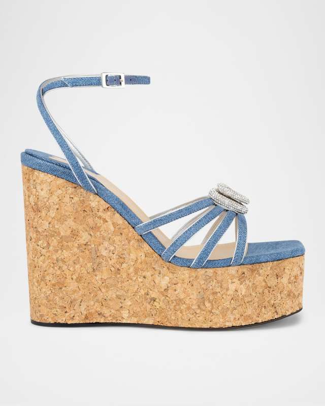 Double Heart Denim Wedge Sandals